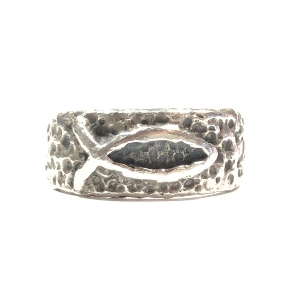 James Avery Ichtus Textured Band Ring 925 Sterling Silver Sz 7 - Picture 2 of 6